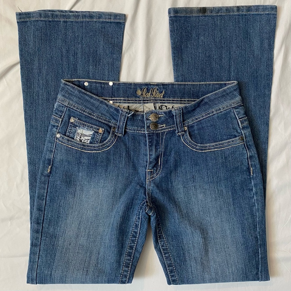 Vintage 00s Y2K Low Rise Flare Jeans, Size 8/9 30" Waist, Grunge Gothic Vibes - Picture 3 of 10